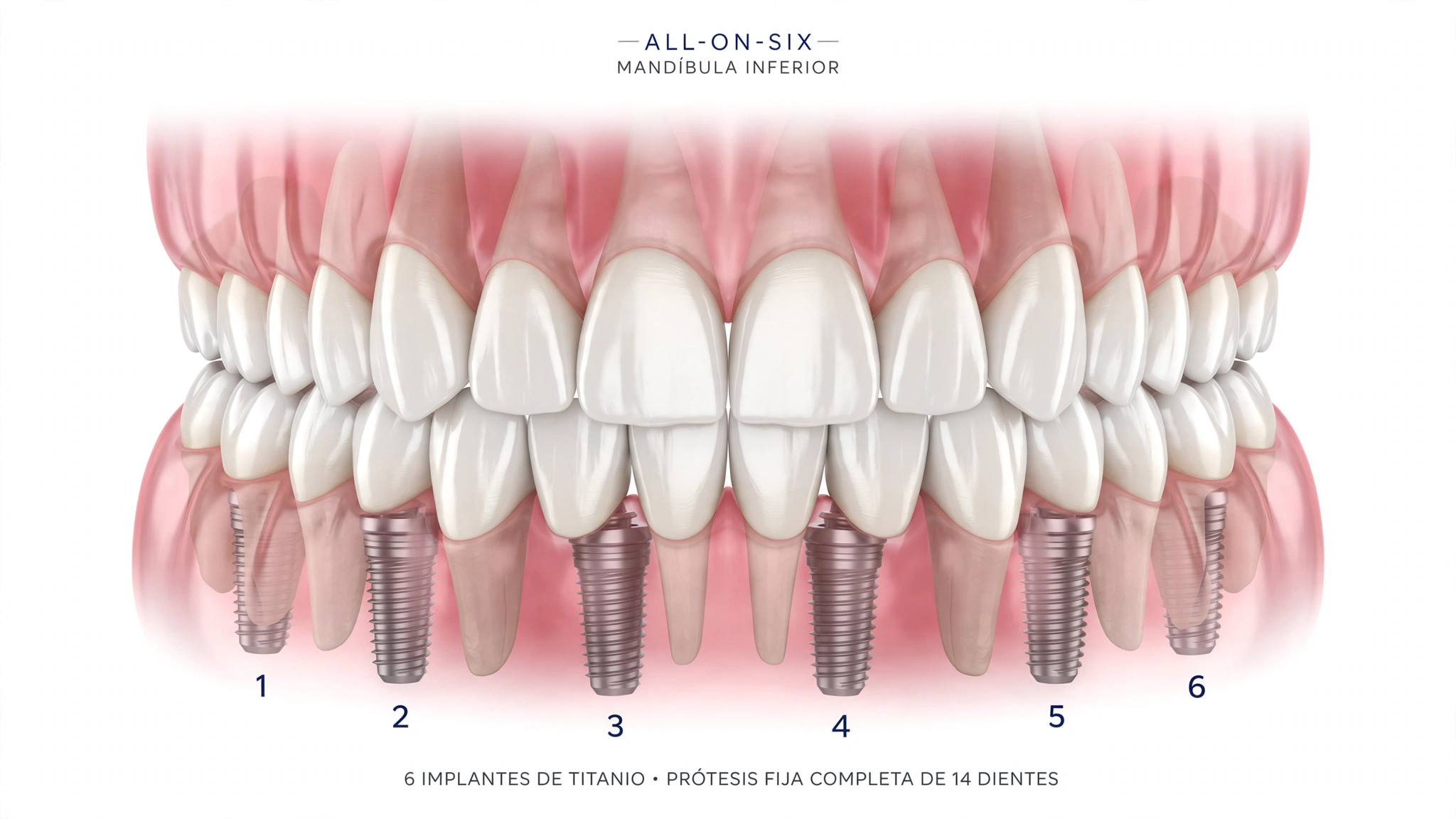 Modelo didáctico del protocolo All-on-Six con seis implantes en mandíbula inferior